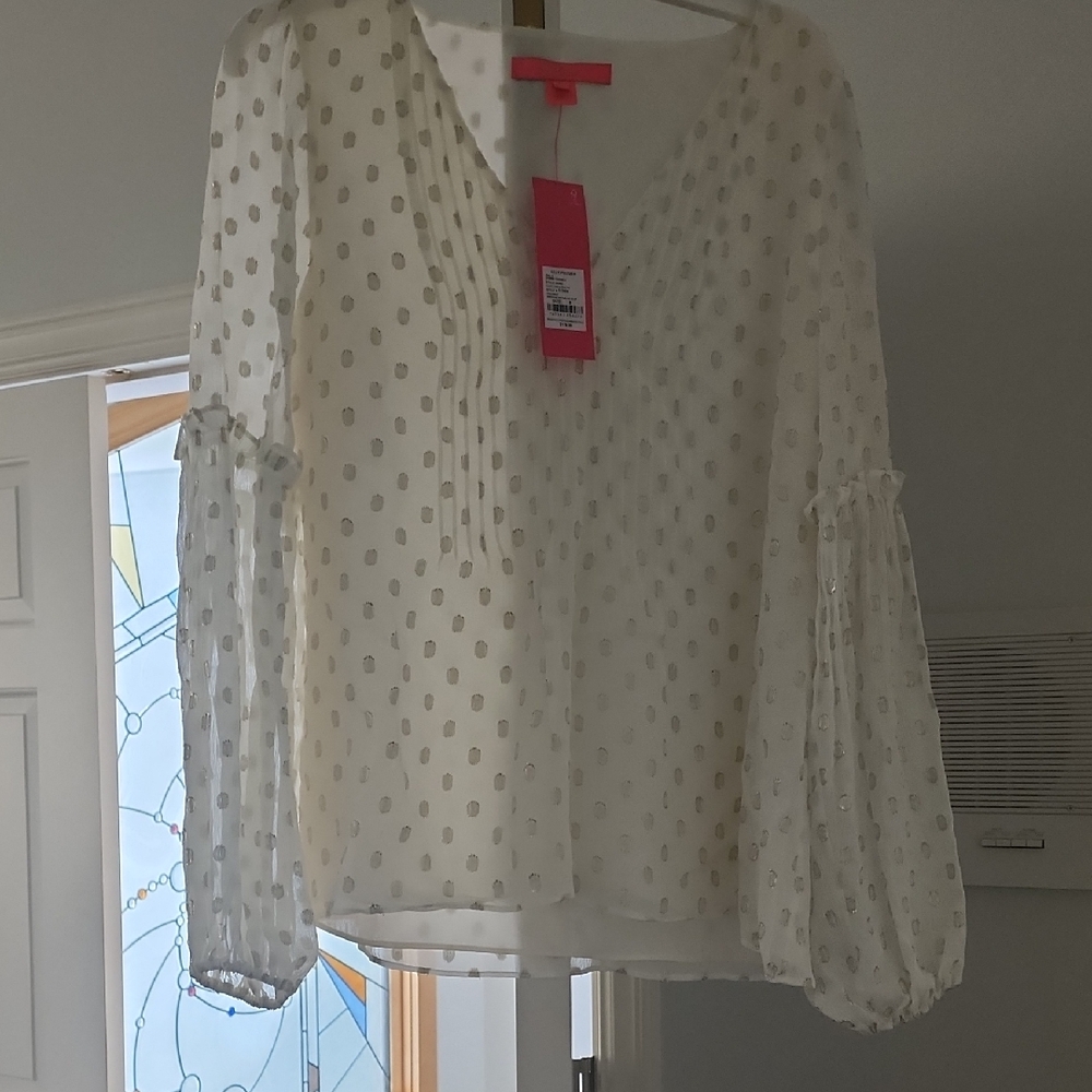 Lilly Pulitzer Cream Blouse with Metallic Dot Print